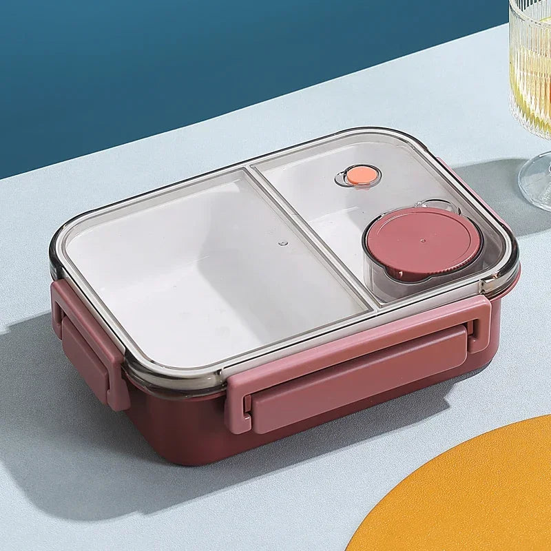 850ML Lunch Box with Tableware Sauce Box Portable Plastic Compartment Bento Box for Kids Food Storage Container Microwavable