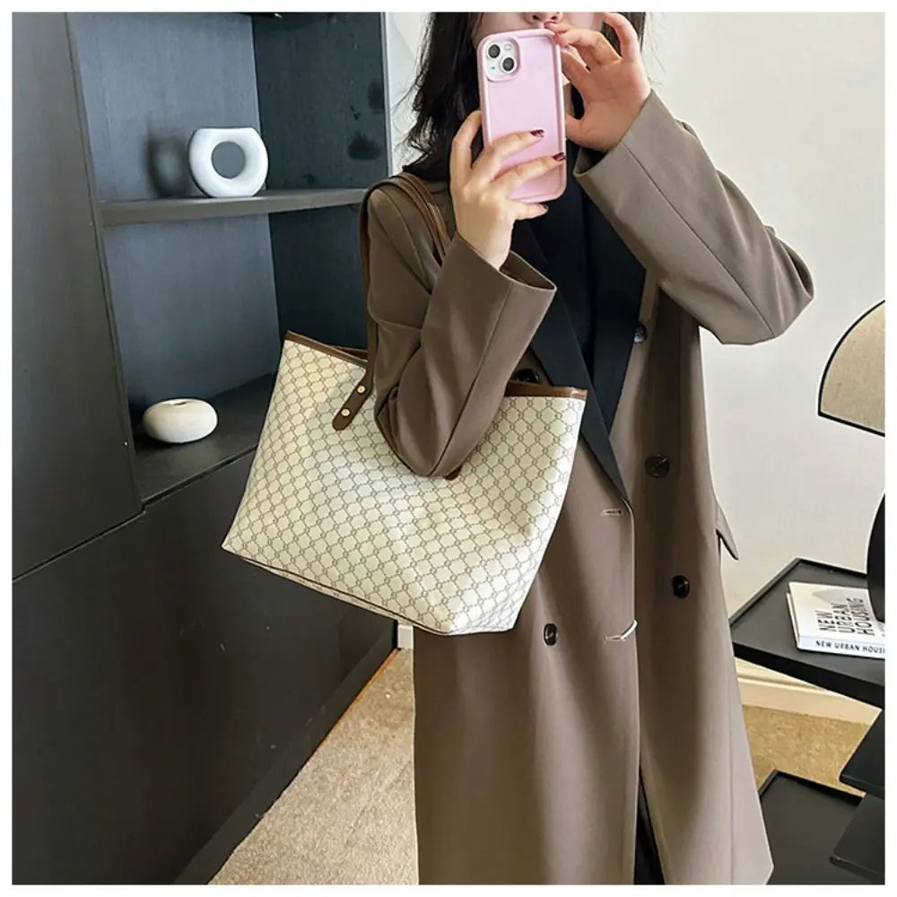 New Large Capacity Shoulder Bags PU Casual Tote Bag Commuting Bag