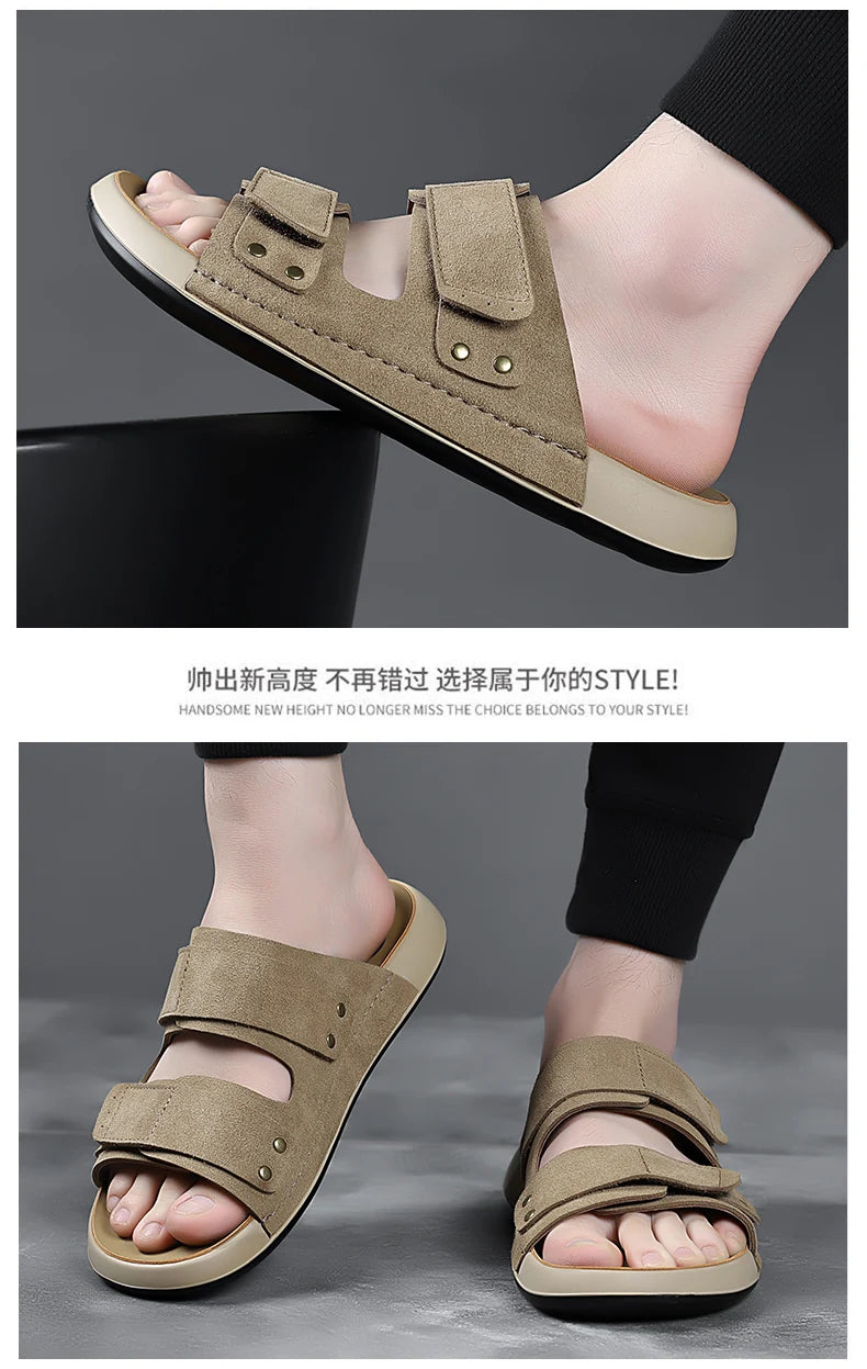2026 Mens Sandals Slip On Leather Casual Couple Shoes For Men Soft Comfortable Mens Summer Shoes Handmade Men Outdoor Slippers