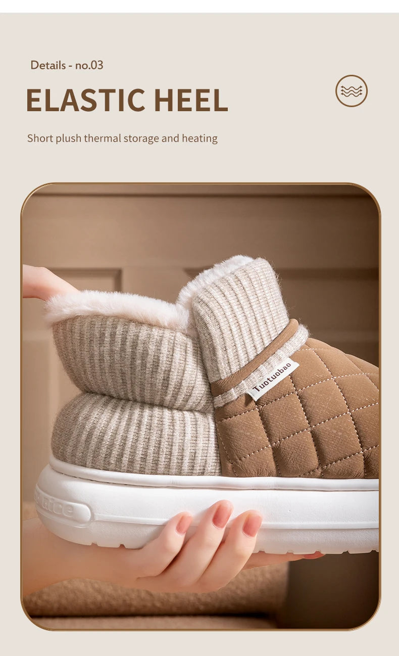 Winter Warm Snow Boots Unisex Thick Platform 4.0CM Quilted Plush Lined Non-Slip Indoor Outdoor Casual Cotton Shoes
