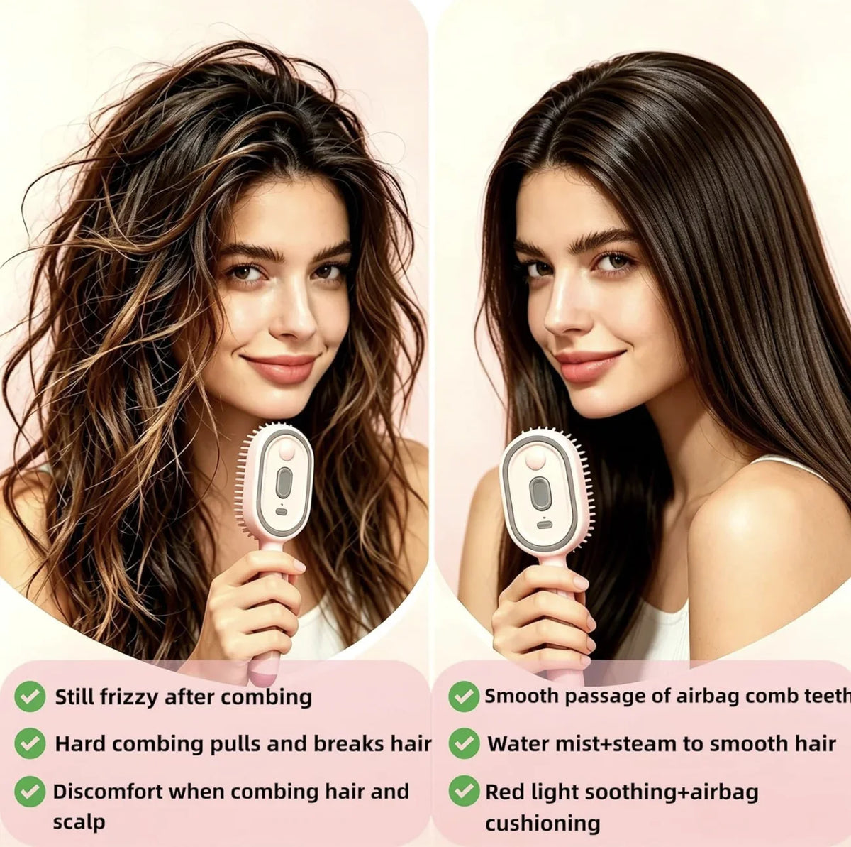 Electric Steam Brush with Water Spray Wet Electrics Hairbrush USB-C Charging for Detangling Smoothing Styling & Frizz Control