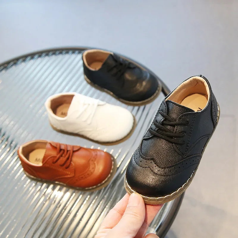Spring Fall PU Leather Shoes Boys Britain Style Black White Brown Performance Shoes Lace Up Evening Prom Party Shoes Kids G11246