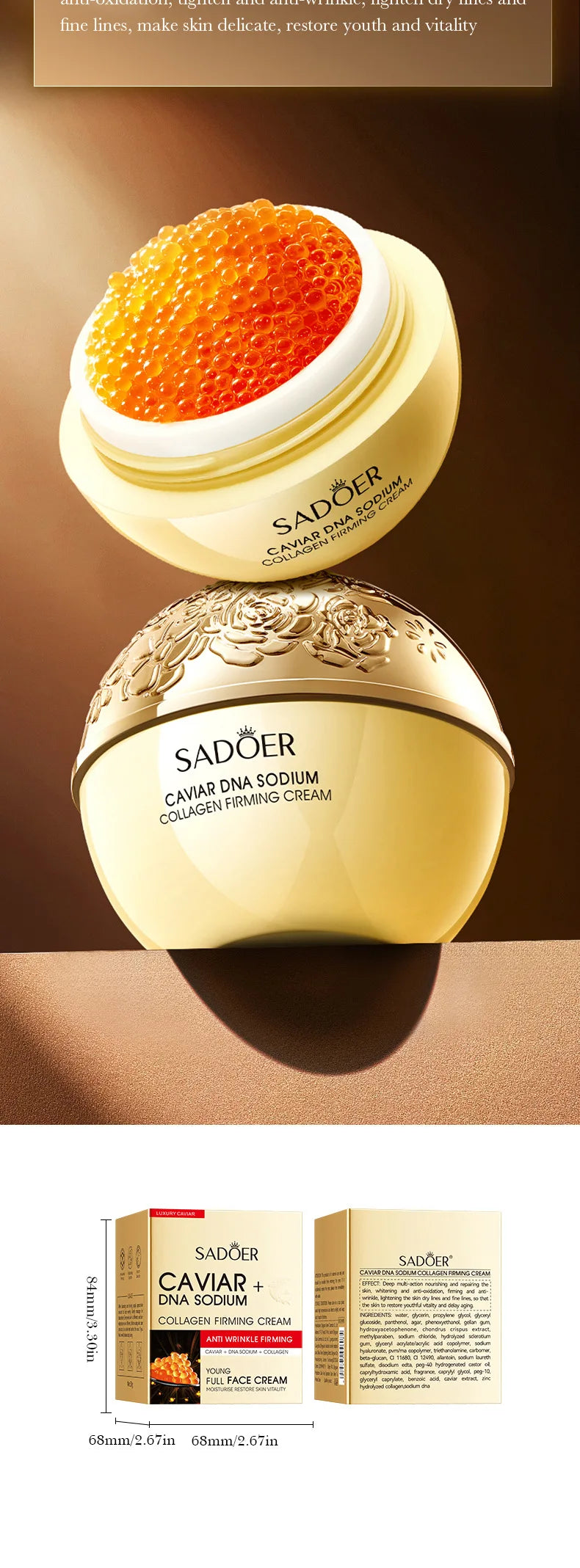 Caviar Anti-Wrinkle Face Cream Collagen Anti-Aging Firming Lift Fade Fine Lines Moisturizing Smooth Brighten Skin Care Products