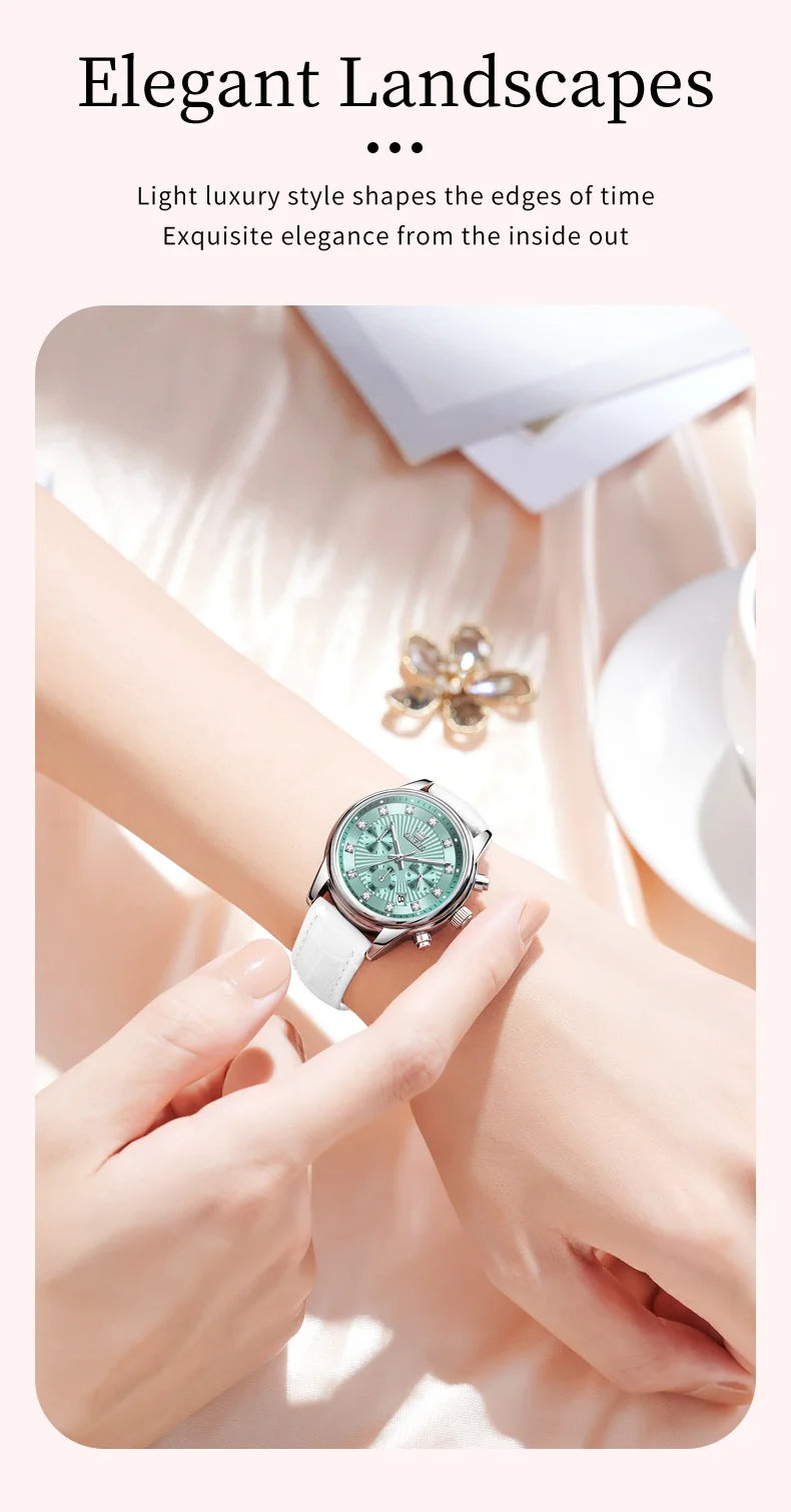 OLEVS 3669 Womens Watch Fashion Brand Waterproof Luminous Multifunctional Chronograph Quartz Watch Date Ladies Watches With Box