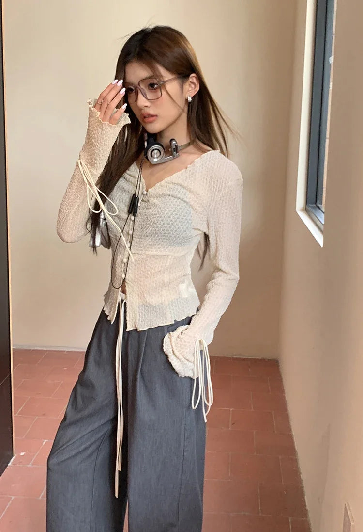 Elastic Waist Drawstring Loose Slim Casual Versatile Trousers 2026 Autumn New High Waist Women Wide Leg Suit Pants