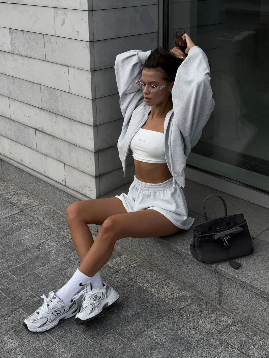 Women's Outfit Long-Sleeve Hooded Drawstring Sweatshirt Shorts Set Two-Piece Sets Sports Suit Sportswear Streetwear Trendy