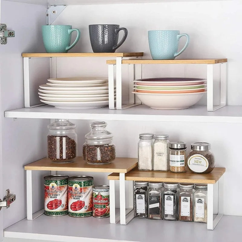 Space-Saving Countertop Organizer Kitchen Office Closet Stackable Closet Organizer Extendable Storage Rack Spice Rack  Set of 2