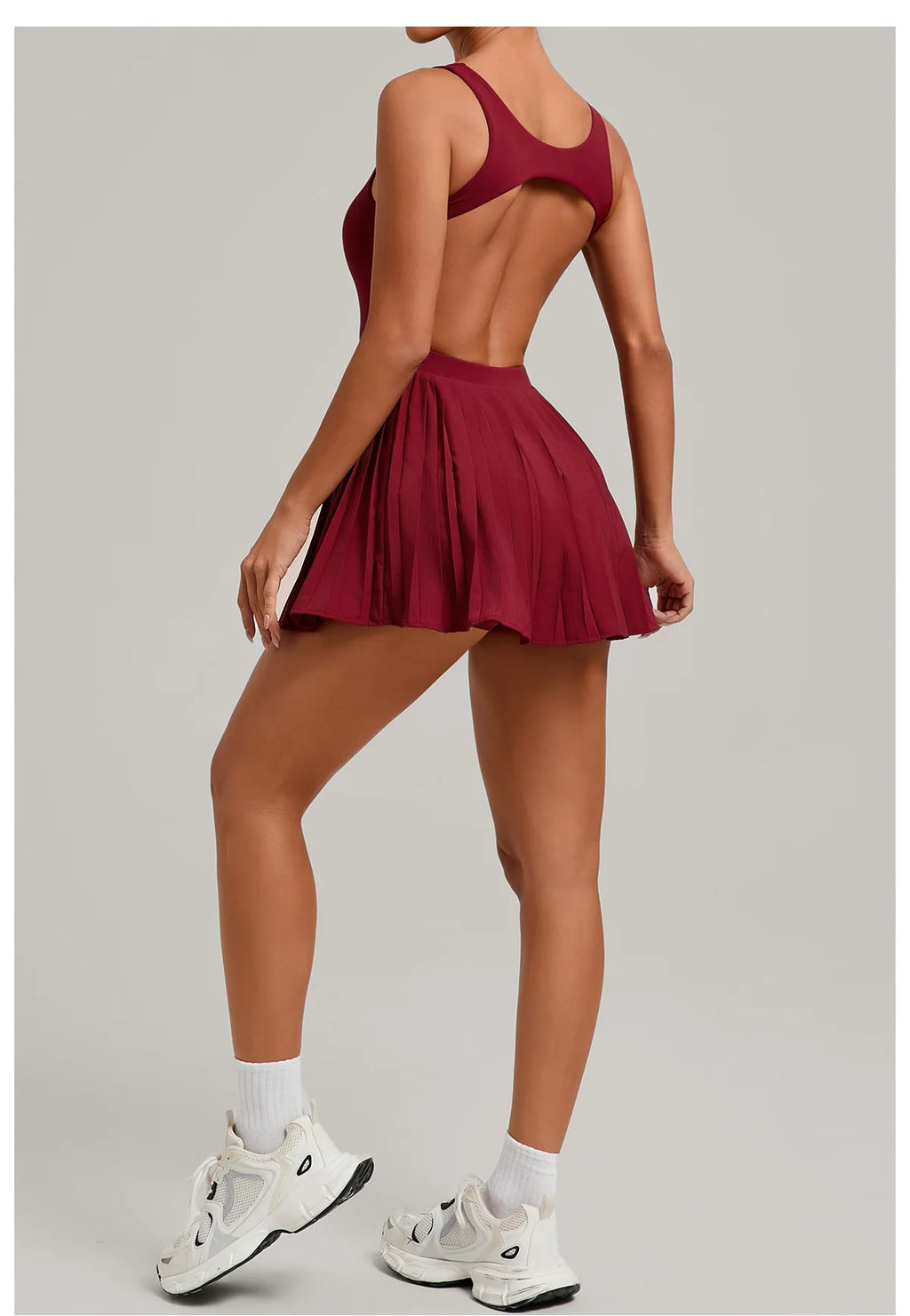 Backless Sports Tennis Golf Dress Mini Workout Pleated Skirts with Shorts Yoga Suit Peadded Gym Jumpsuit Fitness Set Activewear