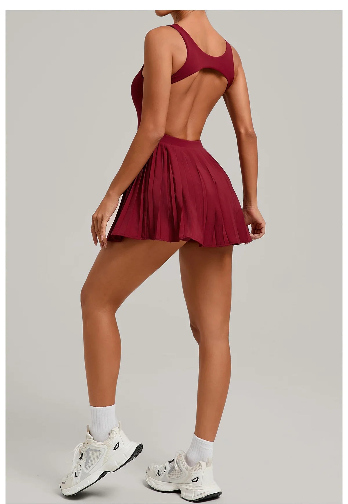 Backless Sports Tennis Golf Dress Mini Workout Pleated Skirts with Shorts Yoga Suit Peadded Gym Jumpsuit Fitness Set Activewear