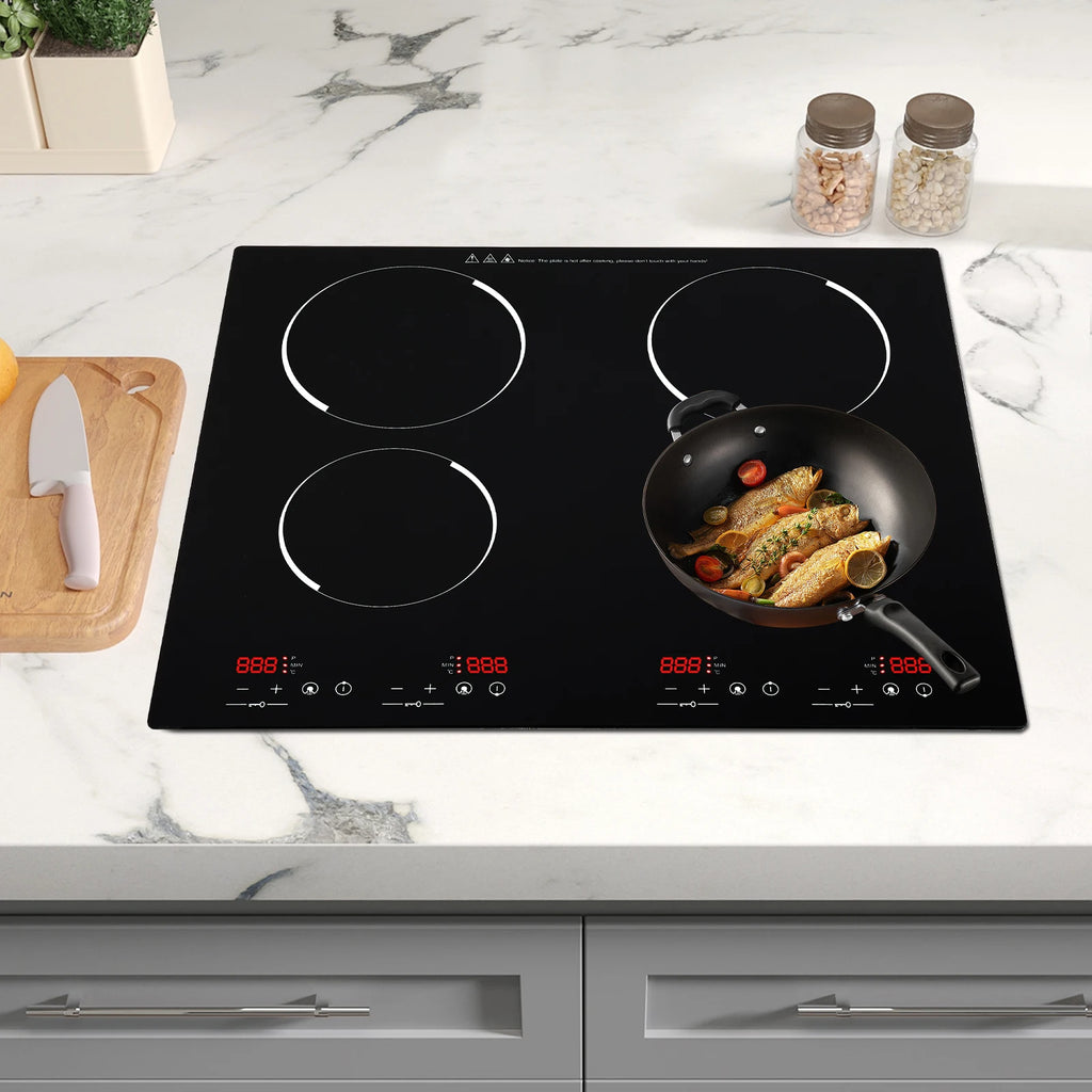 3000W Electric Ceramic Cooktop 4 Burners 110V, Infrared Radiant Stove with 9 Power Levels, Built-in Countertop Kitchen Cooker