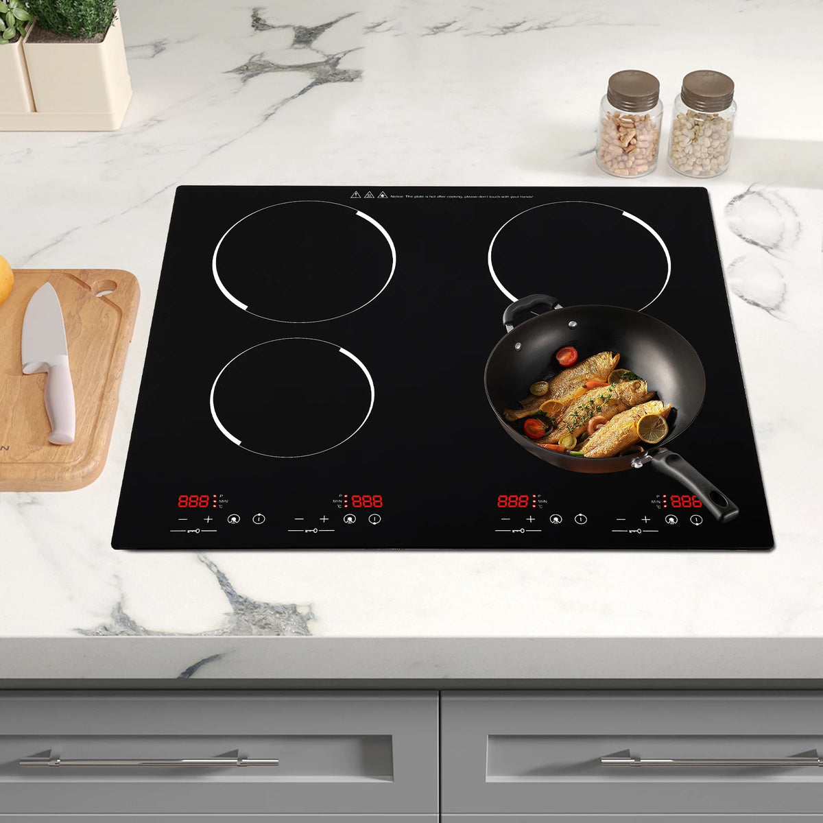 3000W Electric Ceramic Cooktop 4 Burners 110V, Infrared Radiant Stove with 9 Power Levels, Built-in Countertop Kitchen Cooker