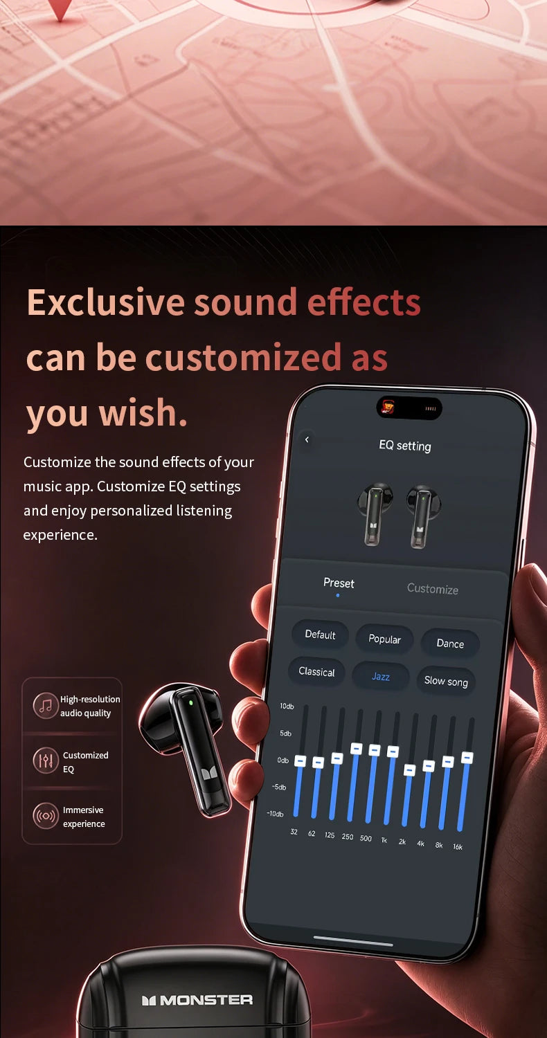 Monster Pure Aura HT10 TWS Wireless Bluetooth 6.0 Earphones Intelligent APP Custom EQ HD Noise Reduction Call Sports