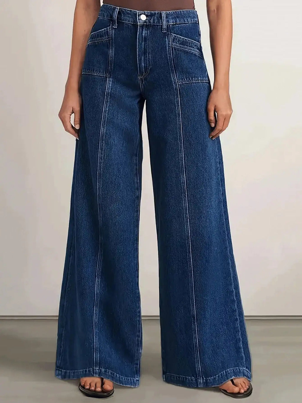 Women’s Wide-Leg Jeans – Deep Blue Garment-Washed Denim