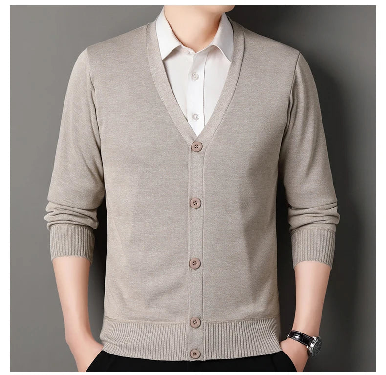 Men's Smart Casual Cardigan V-neck Sweater Men's Autumn Winter Clothes Button Knit Cardigans Mens Knitting Sweaters Outwear