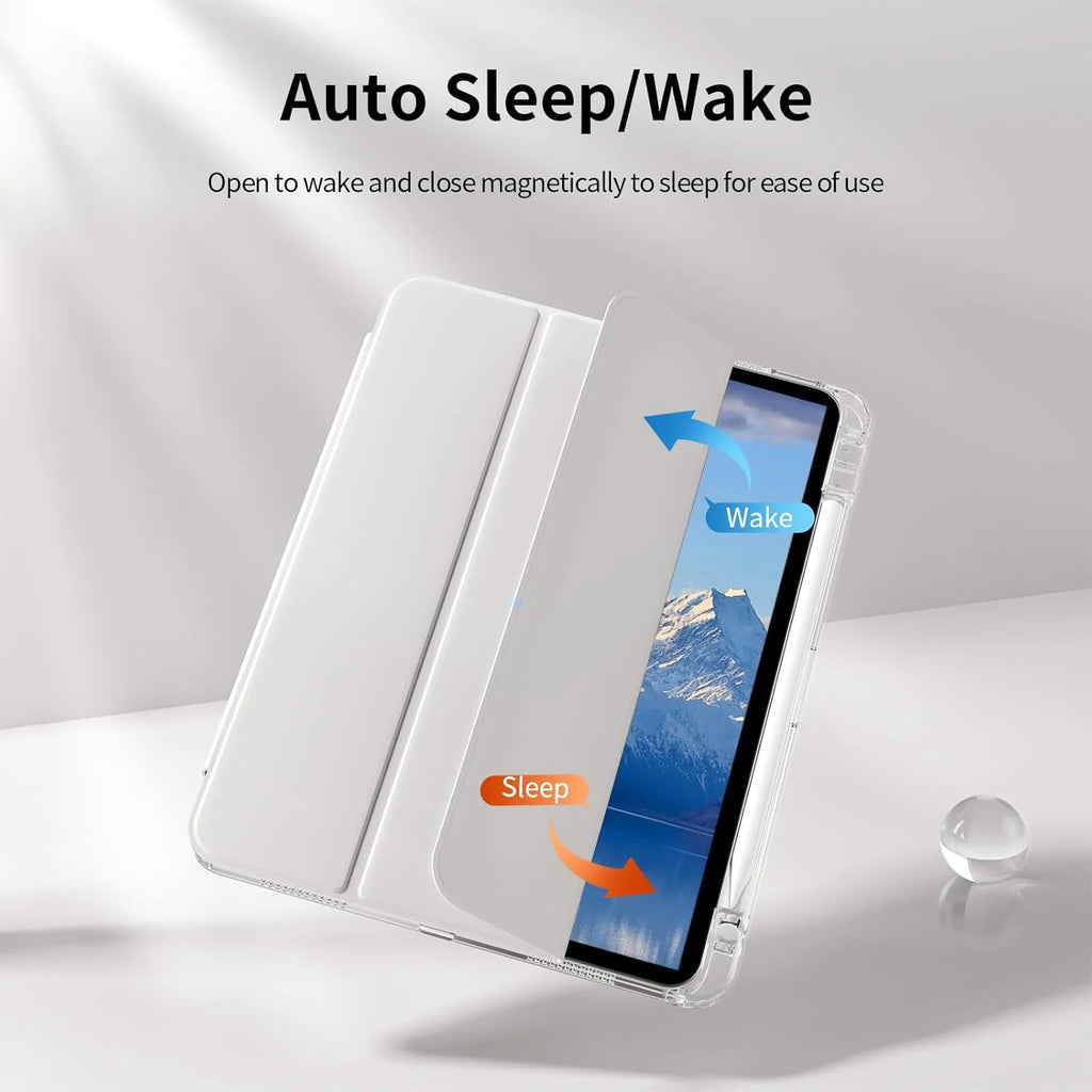 Case for iPad 5th 6th Gen Air 1 2 Case with Pencil Holder, Hard Clear Transparent Back and Soft TPU Shockproof Frame Cover