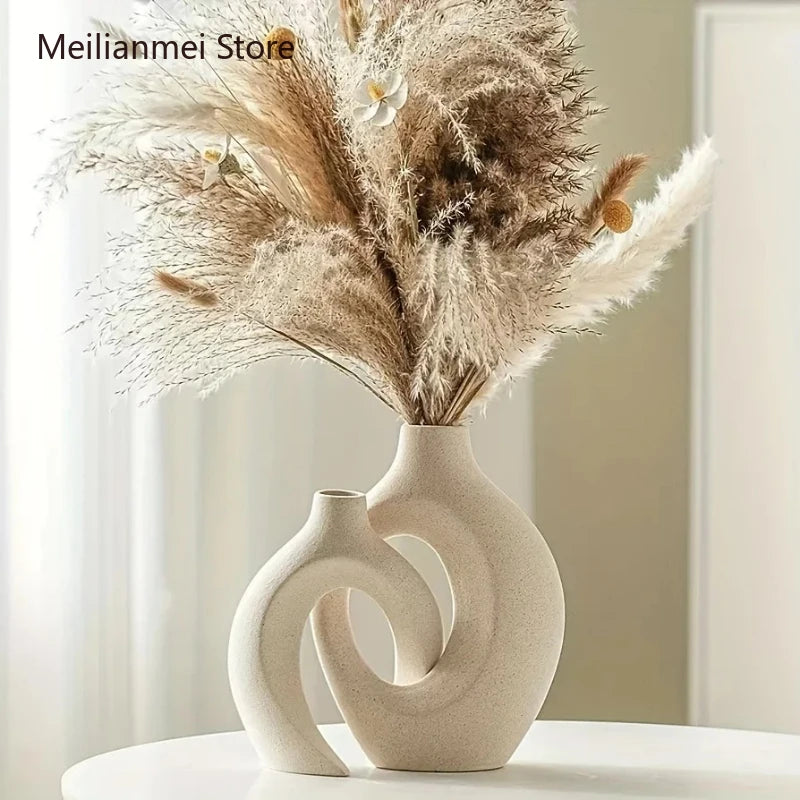 Hollow Nordic Modern Ceramic Vase Set of 2 for Modern Home Decor Modern Hollow Vases for Living Room Bookshelves Home Decoration