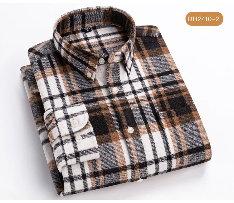 Men's Long Sleeve Flannel Plaid Shirt - Soft Pure Cotton, Button Down Shirts Thick Autumn Winter - Weekend Casual, Going Out