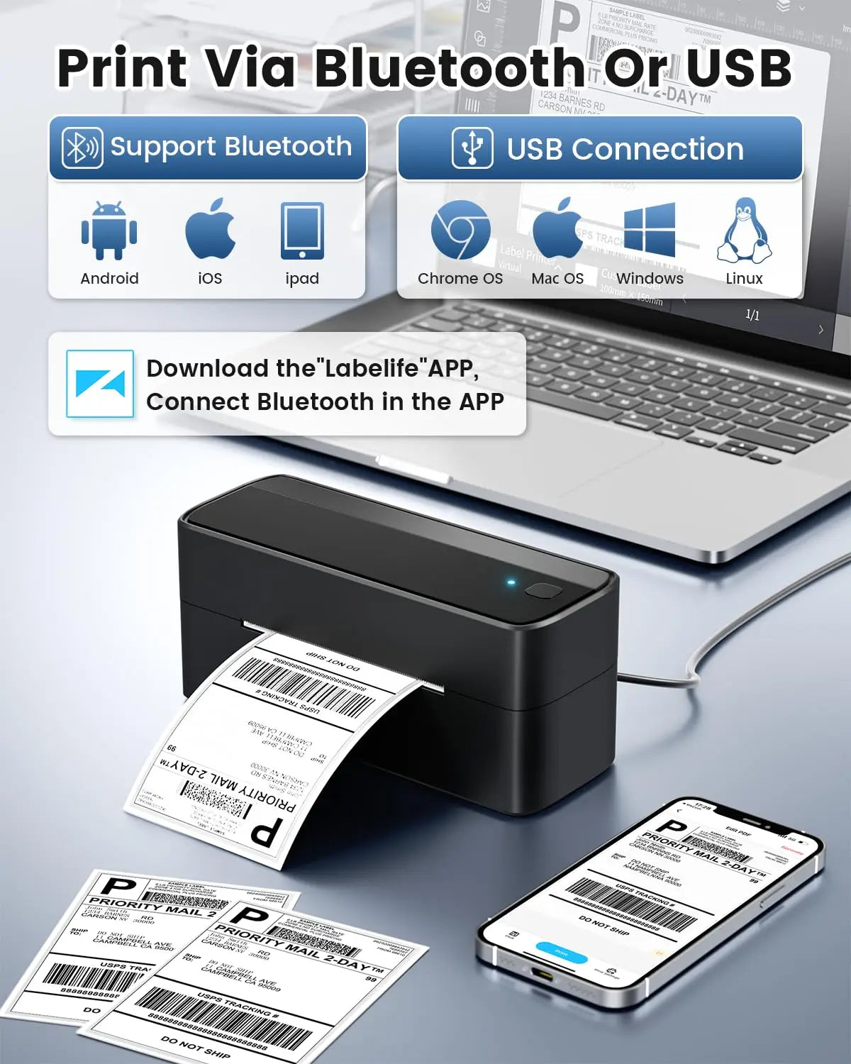 241BT 4X6 Wireless Thermal Label Printer for Small Business, Bluetooth Labels Printers for Shipping Package,