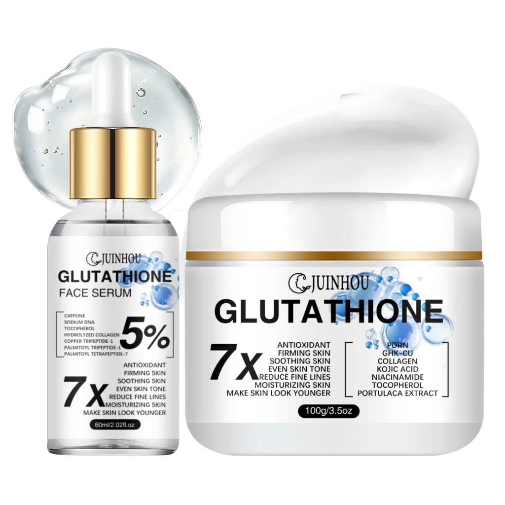 JUINHOU Glutathione Facial Cream Serum Set Antioxidant Brightening Even Skin Tone Moisturizing Suitable For Daily Facial Care