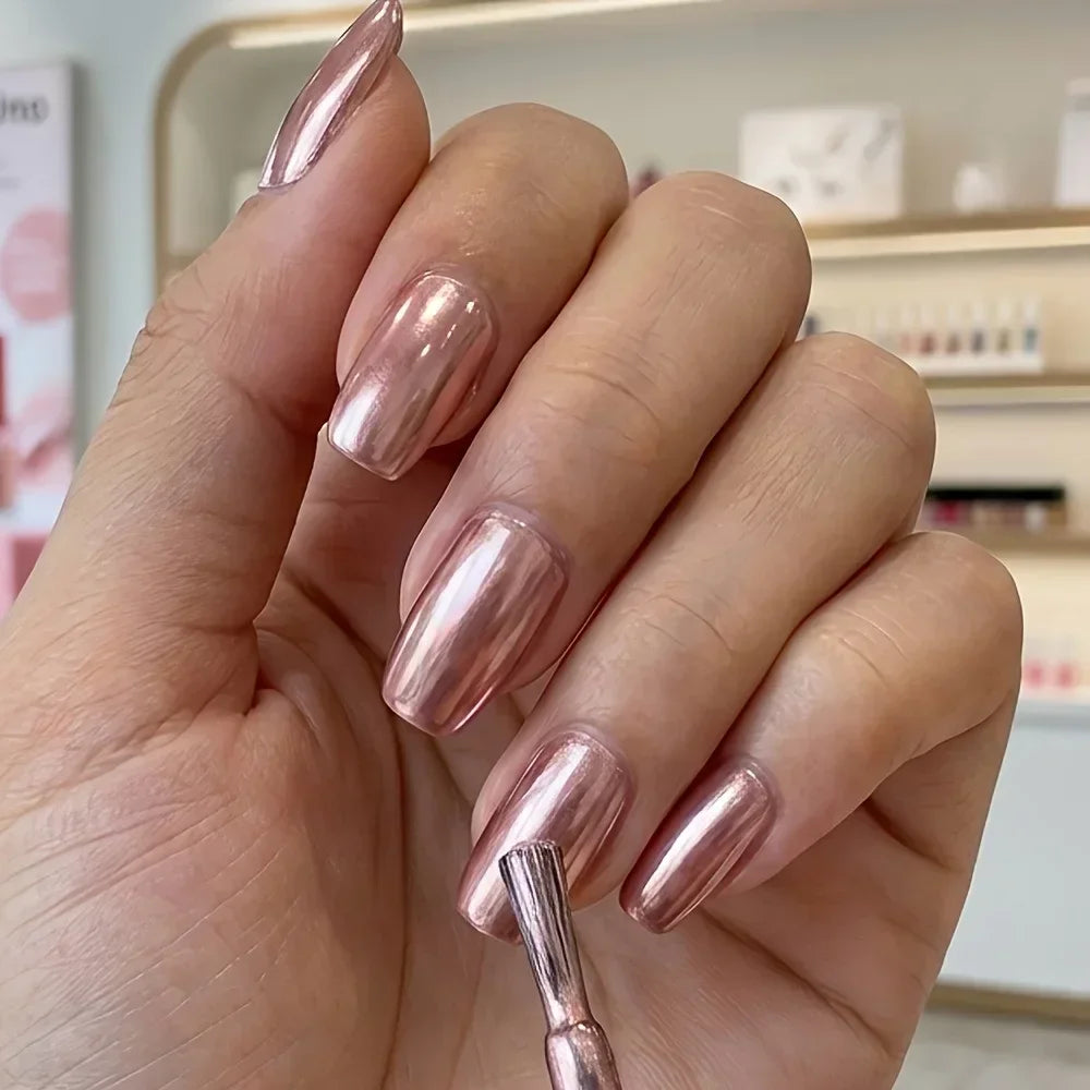Rose Gold Mirror Polish, Quick-Dry, Wear-Resistant, Keratin, Strengthens Nails. 2-in-1 care. Daily & Festive Must-Have.