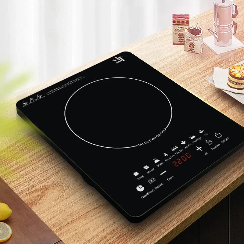 110V 220V Electric Induction Cooker, 10 Gear Touch Control Black Crystal Panel Timing Hotpot Stove