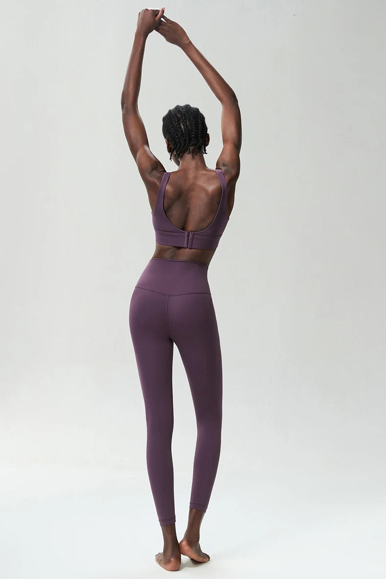 Two Pieces Fitness Yoga Set Women Solid Color Stretchy Soft Gym Suit Breathable Quick Dry Running Sportswear Workout Clothes