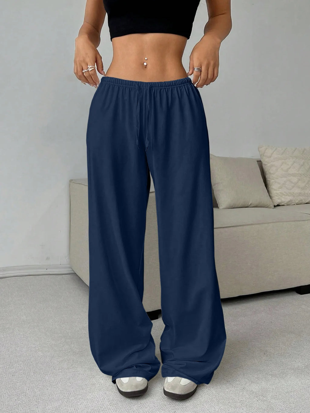 2026 Women's Casual Four Seasons Comfortable Loose Woman Pants Solid  Drawstring Elastic Belt Wide Leg Running Chic Women Pants
