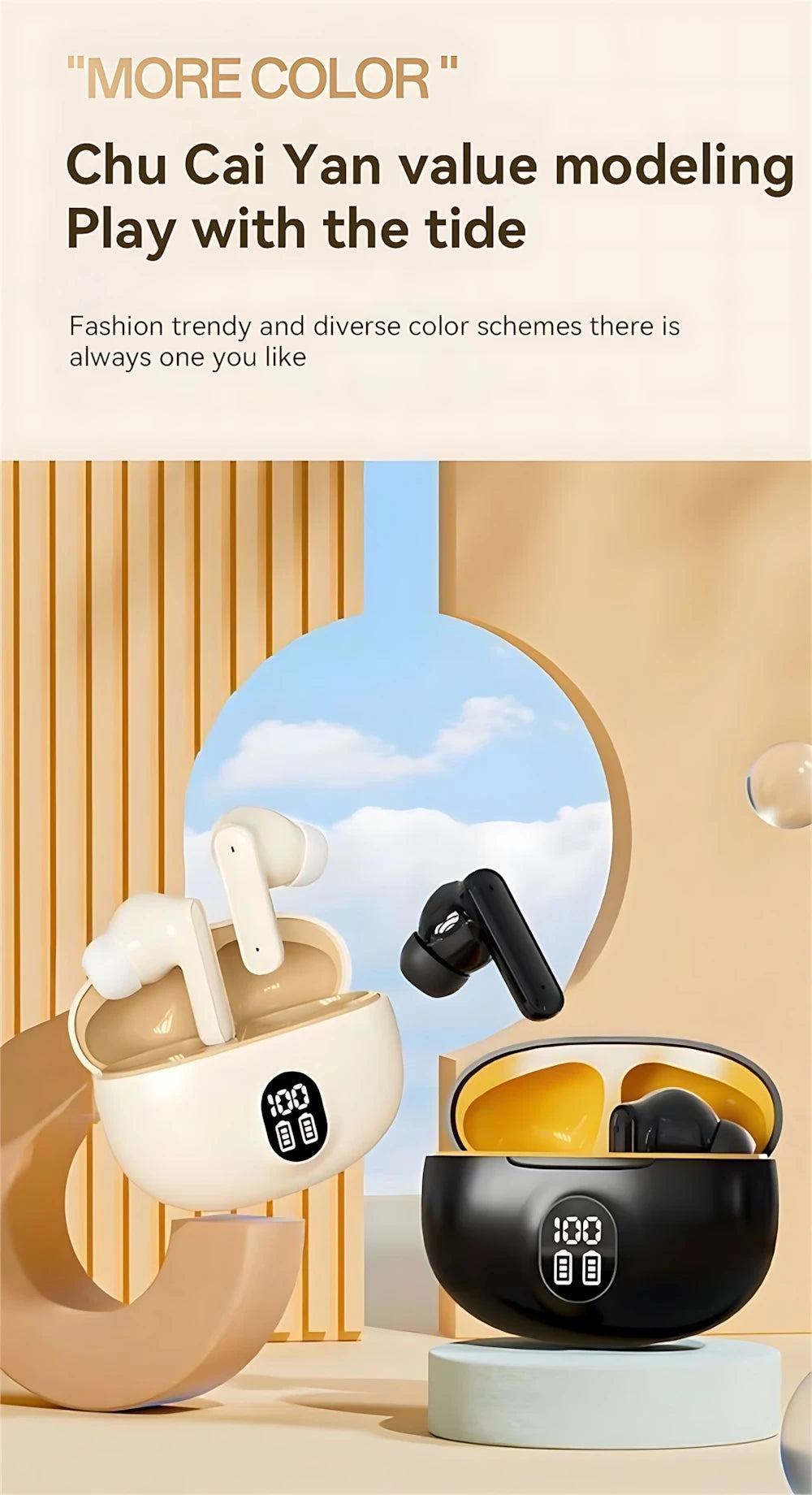 LED Digital Display Bluetooth Earphone Wireless Headset In-ear Mega Bass 9D Surround Sound Game Low-delay HD Call For iPhone