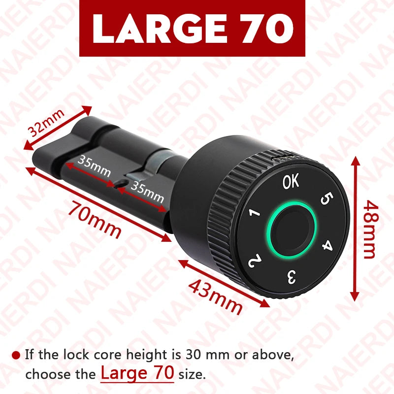NAIERDI Smart Lock Cylinder Tuya App Fingerprint Password Unlock Electronic Door Lock Core Upgrade for Mechanical Home Lock