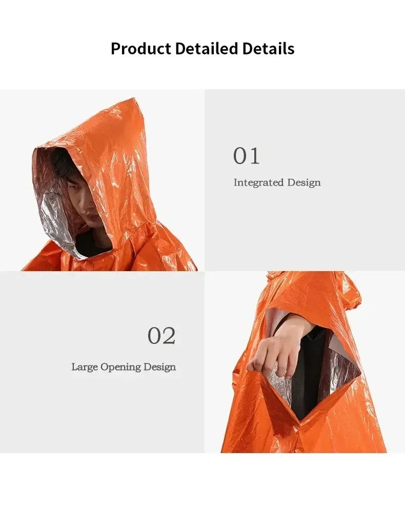 Emergency Rain Poncho Thermal Blanket Poncho Weather Proof Outdoor Survival Camping Gear Survival Gadgets