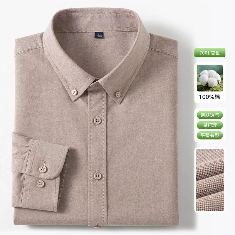 New 100% Pure Cotton Striped Shirt For Men's Long Sleeve Casual Regular Fit Soft Comfortable Business Social Shirts Men Clothing