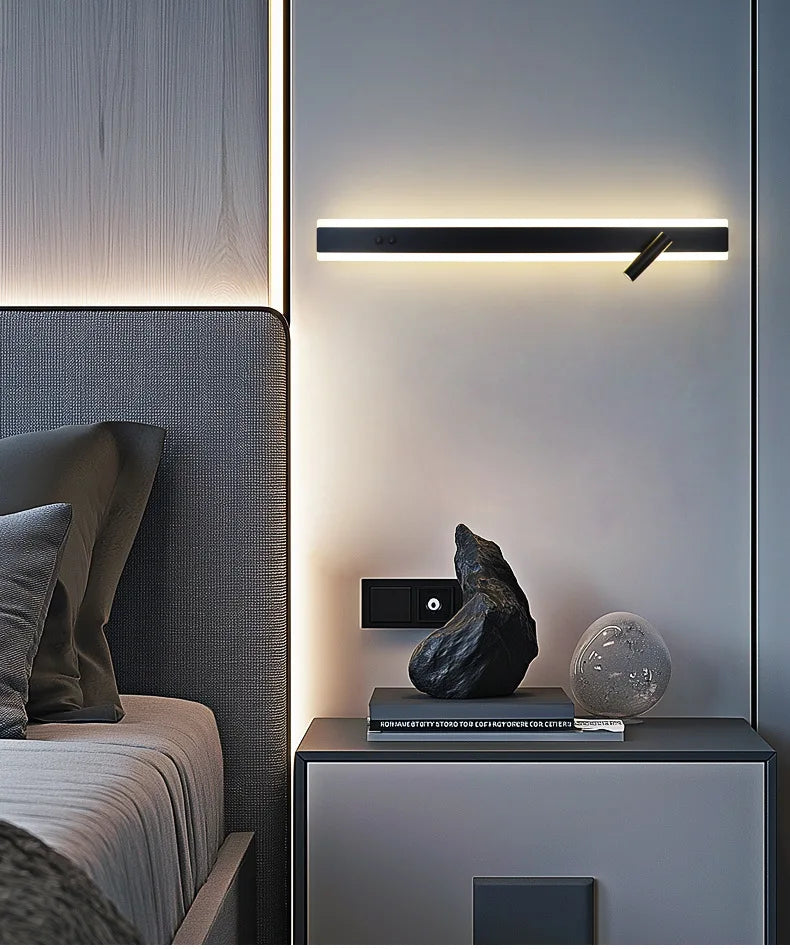Modern LED line wall lamp indoor with switch rotating wall lamp simple living room bedroom bedside atmosphere lamp home light