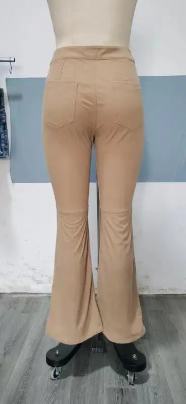 Fashionable Retro Women's Slightly Flared Pants Autumn And Winter Solid Color High Waist Button Slim Pants For Dating And Office