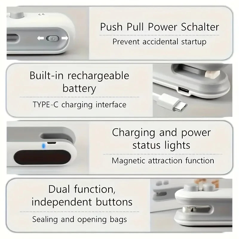 1pc Rechargeable Snack Bag Sealer: USB Magnetic Mini Sealer for Food Storage & Travel