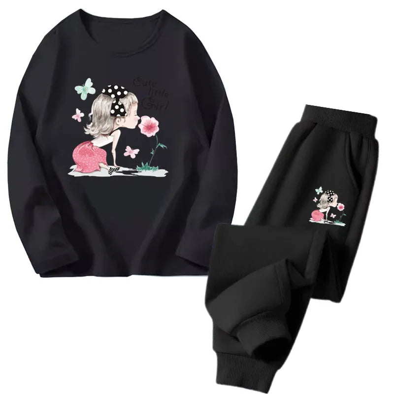 Spring Autumn Toddler Girls Fashion Set Kawaii Print Long Sleeve T-Shirt And Pants Two-Piece Casual Clothing Outfit for Girls