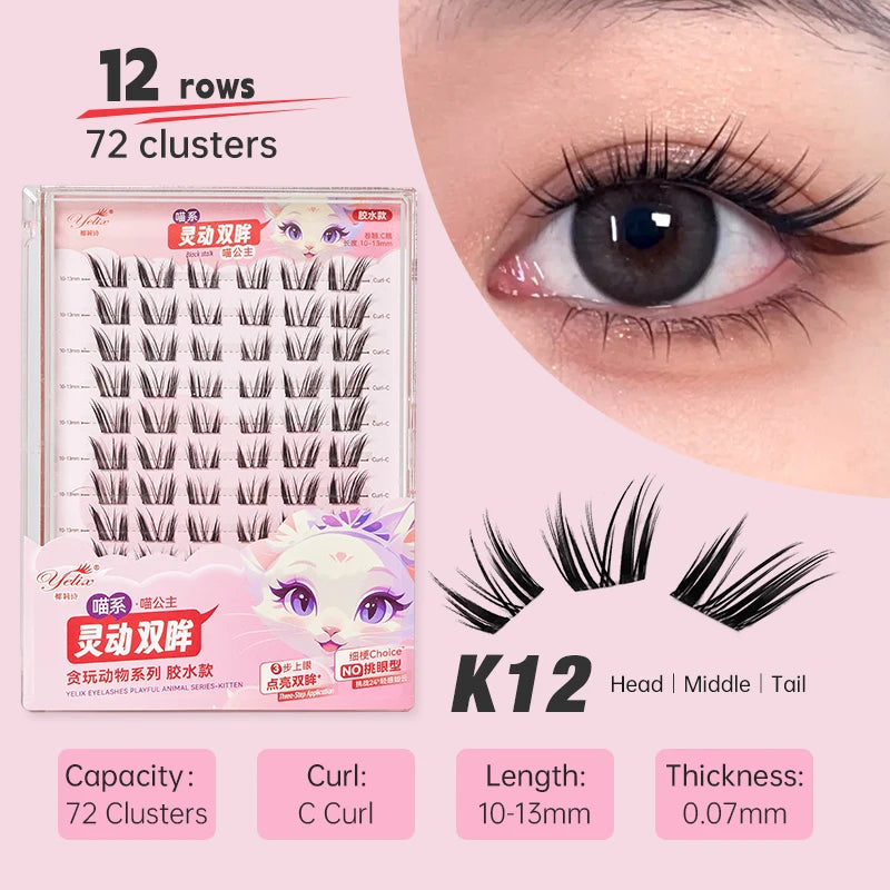 Yelix DIY Cluster Lashes Natural Eyelash Extension Volume Individual Lashes Mixed Tray Lashes Cluster Natural Eyelashes Makeup
