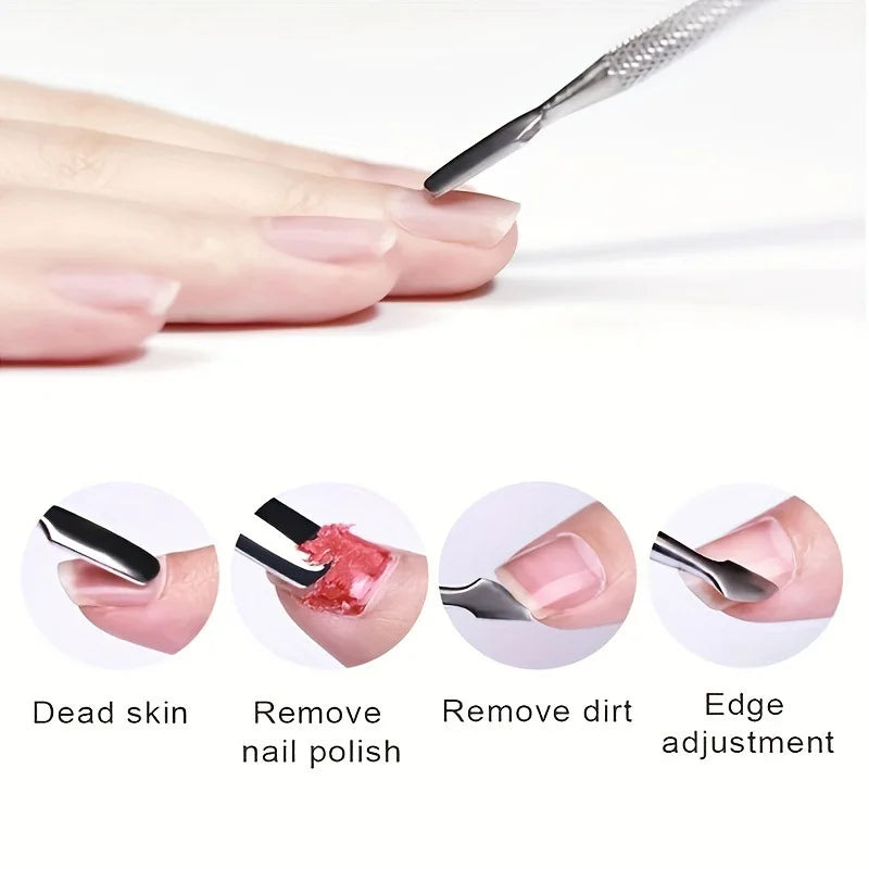 7Nail care tool set: polishing strips, nail file, polishing bar, stainless steel cuticle scissors, cuticle pusher, manicure and