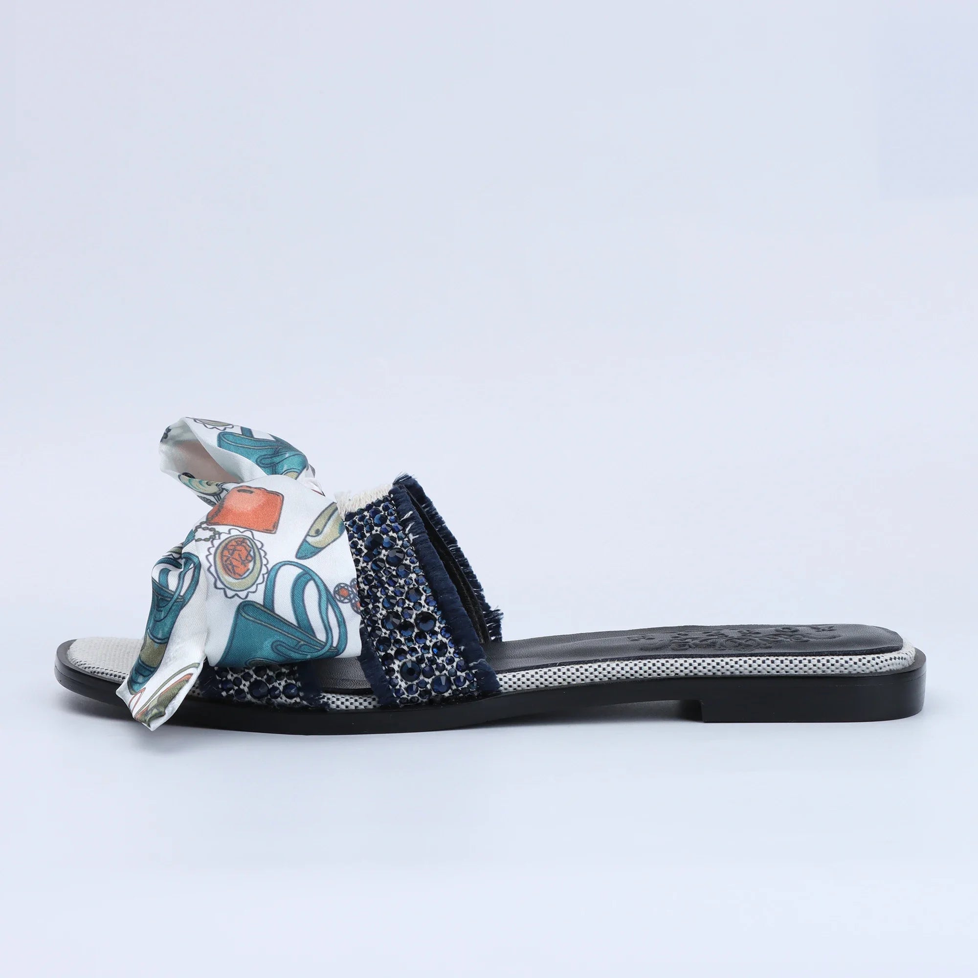 Women's Dressy Flat Rhinestone Sandals Comfortable Slip On Leather Sandals Shoes Women 2024 Luxury Brand High Quality Shoes