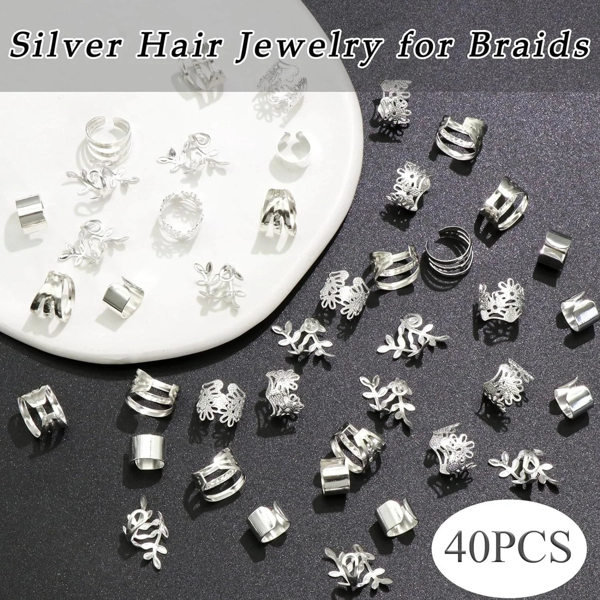 2024 New 40pcs Dreadlock Hair Beads - Stylish Alloy Hair Accessories Loc Hair Jewelry for Braids for Girls and Women