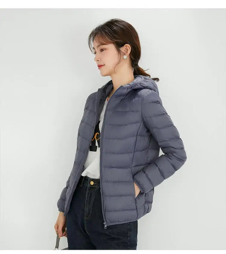 Winter Women Hooded Puffer Jackets Ultra Light Down Jacket Warm Coat Parka Female Portable Outwear Windbreaker Quilted Jacket