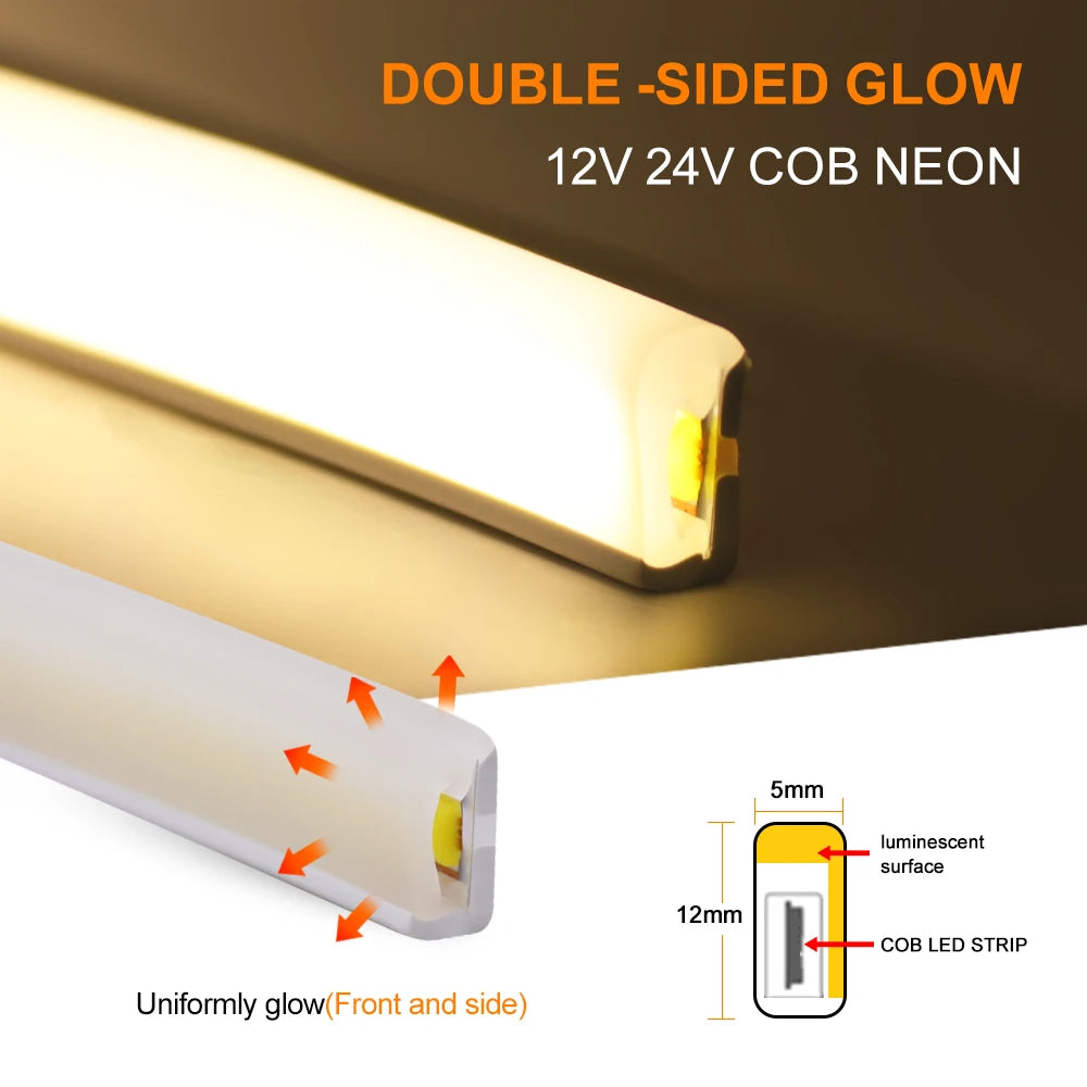 IP67 Waterproof High Brighter COB Neon Strip 12V 24V 320Leds 3000K 4000K 6000K Home Garden Decor Flexible Ribbon Rope LED Light