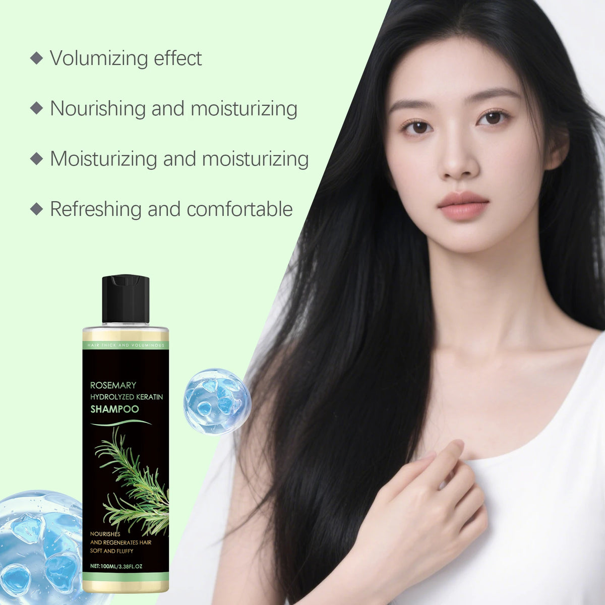 4pcs Rosemary Hair Growth Shampoo Thickening Hydrolyzed Keratin Dry Frizzy Damaged Repair Moisturizing Scalp Cleaning Shampoo