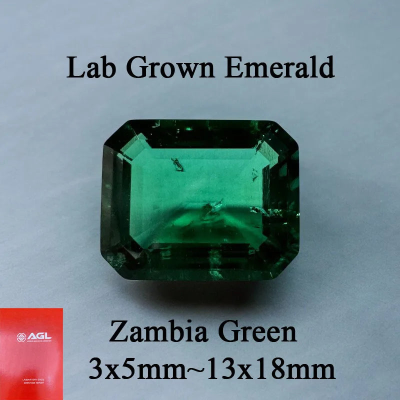 Top Lab Grown Zambia Emeralds Hydrothermal Emerald Hand Cut with Cracks Inclusions Inside Selectable  Certificate