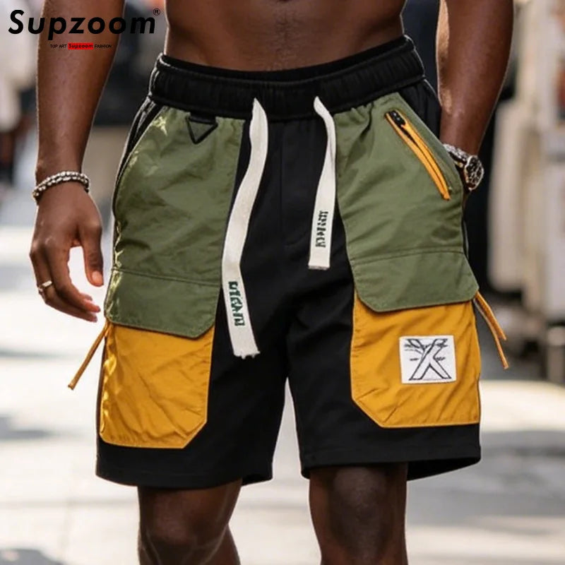 Supzoom 2026 New Arrival Summer Loose Casual High Street Trendy Contrast Color Stitching Pocket Personalized Workwear Shorts Men