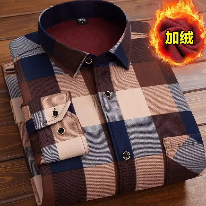 2026 Winter New arrival Men's Fashion Casual Long Sleeve Shirt autumn Men Fleece Thick Warm High Quality Large Size Shirt M-4XL