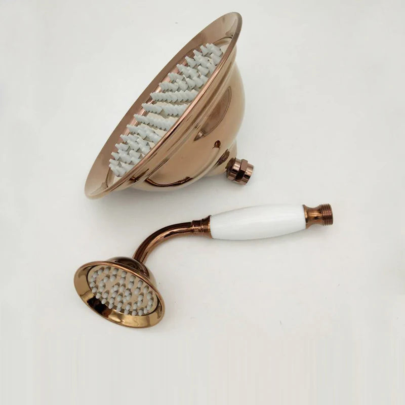 8 Inch Round Ceramic Handle Shower Head Bathroom Solid Brass Copper Rain Shower Head Waterall Hand Shower