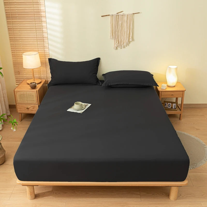 Fitted Bed Sheet with Elastic Band Solid Color Soft Mattress Cover for Single Double King Queen Bed 90/120/140/150/160/180x200cm