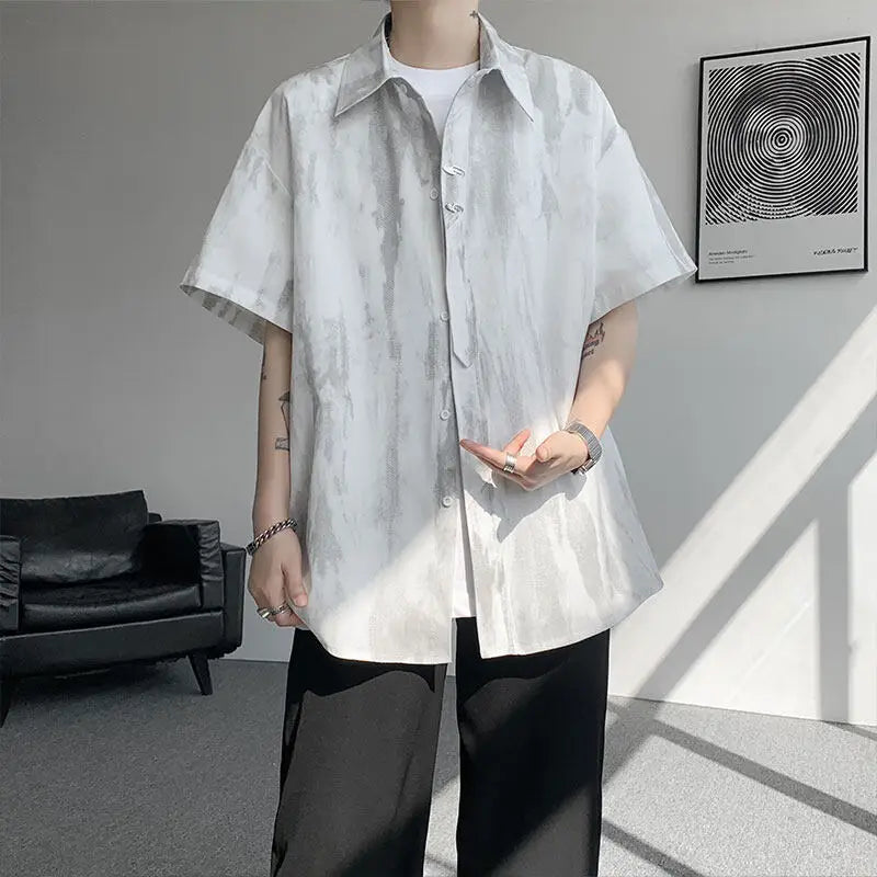 LEGIBLE Spring Summer Solid Shirts Men Casual Oversized Three Quarter Shirts Male Loose Fit Shirt for Man