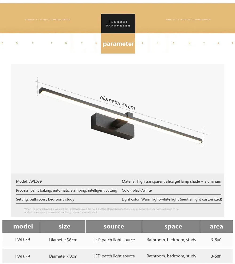 Modern LED Indoor Wall Lights, Bathroom Mirrors, Headlights, Study Rooms, Bedrooms, Waterproof, Creative Wall Lights, Lighting