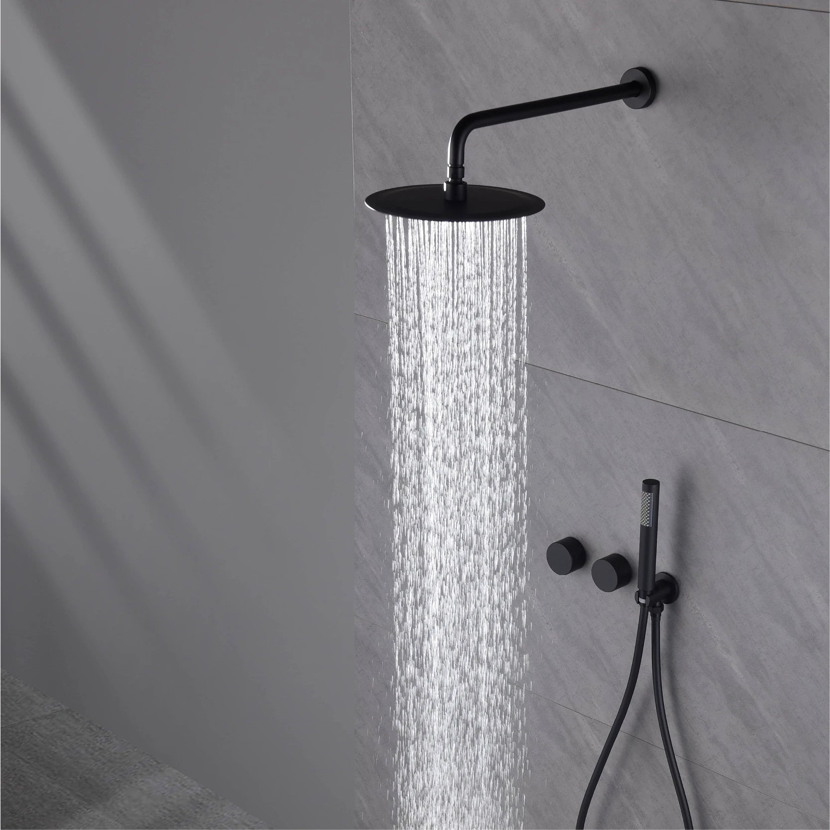 Luxury Gun Gray Brass Wall Mounted Shower System with Embedded Design, Dual Handle Hot and Cold Water, Simple Bathroom Faucet